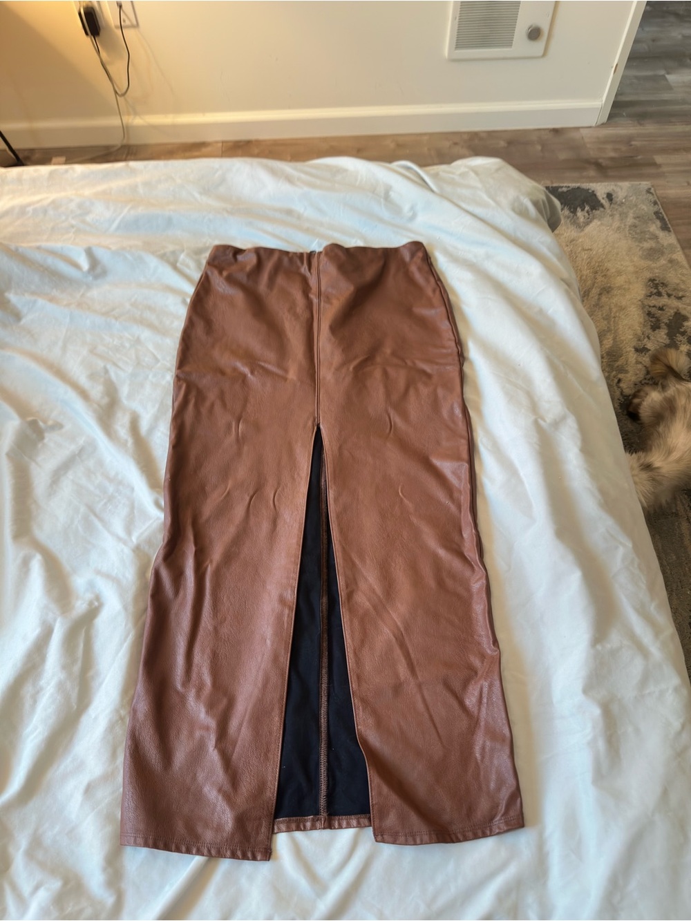 Naked Wardrobe Brown Faux Leather Midi Skirt Front L